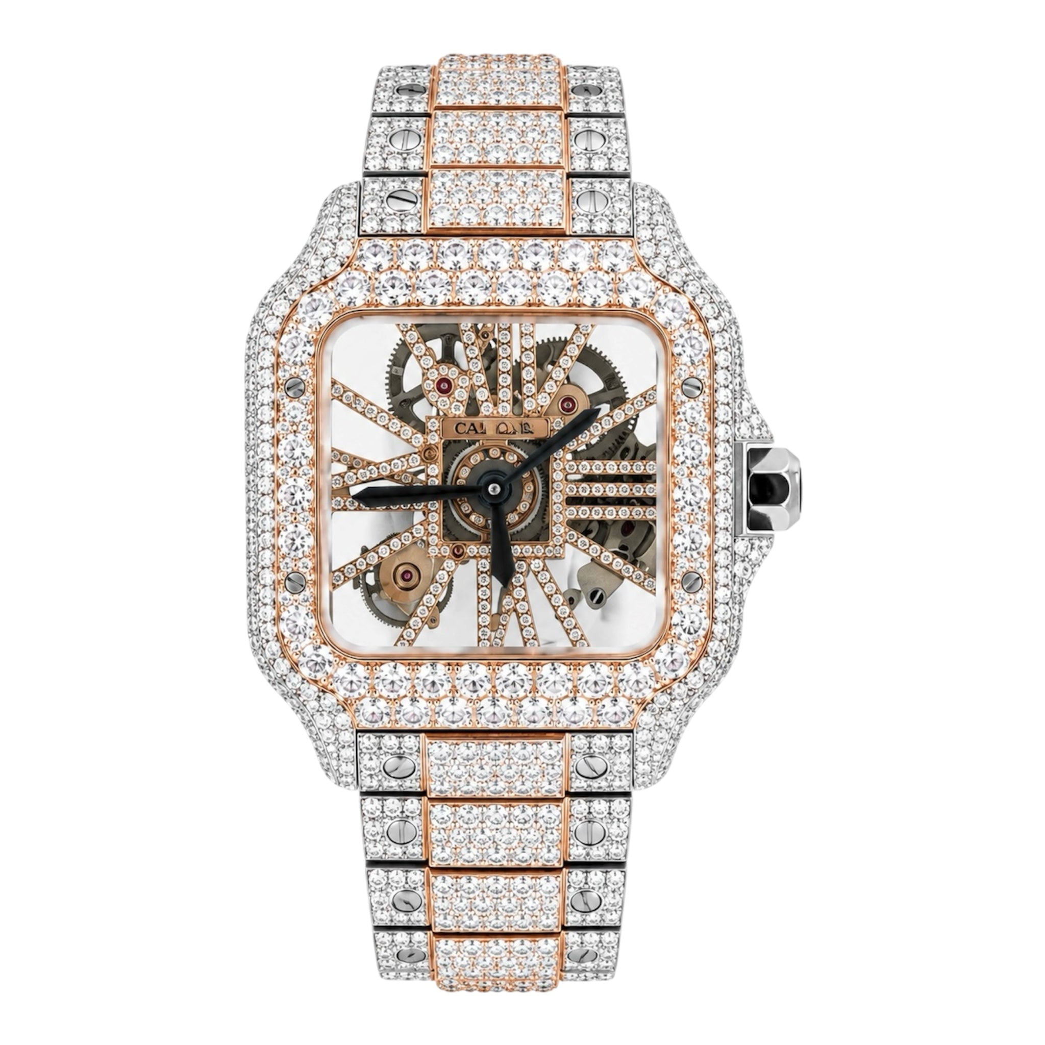CTR Skeleton Fully Iced Moissanite Watch – Silver & Rose Gold #11