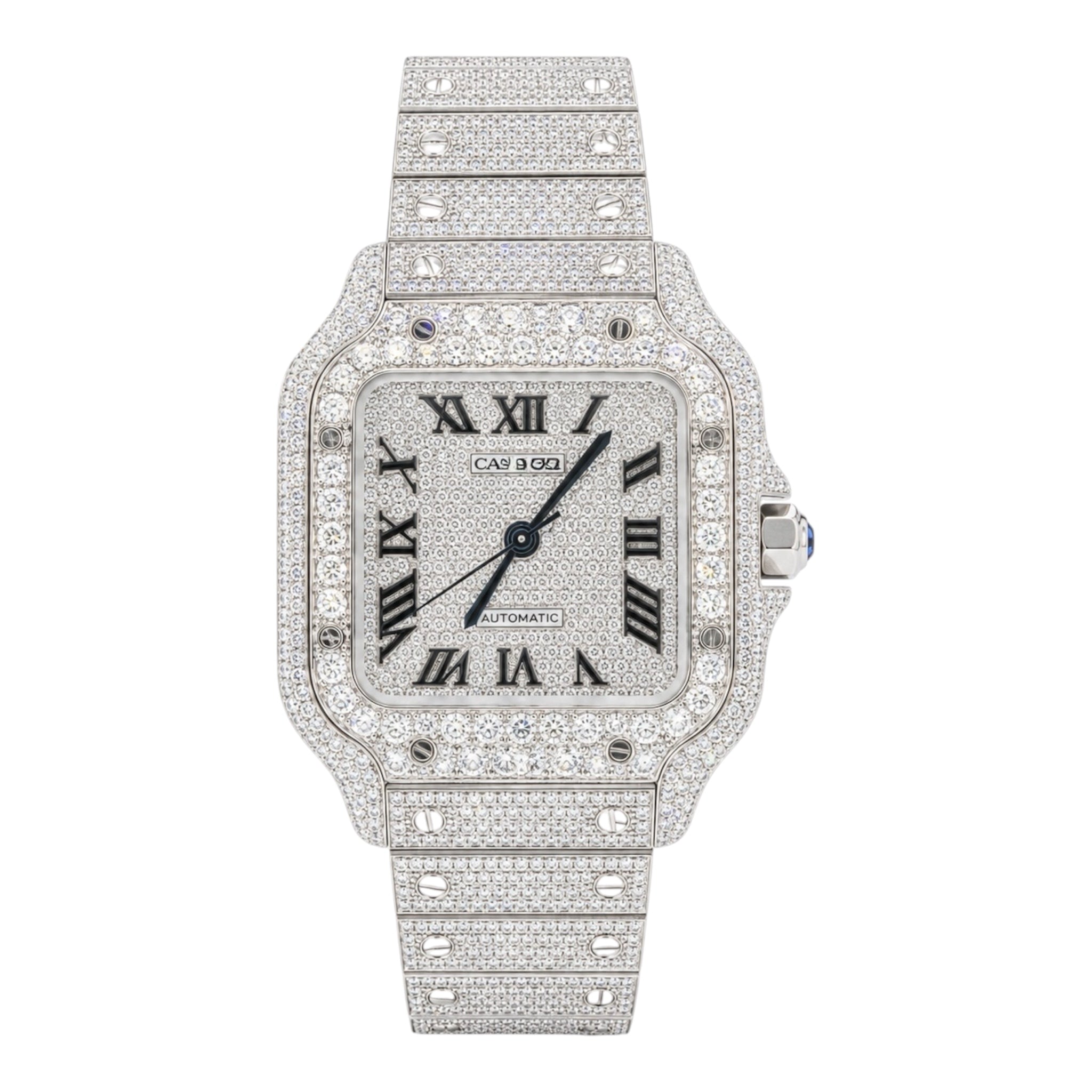 CTR Fully Iced Moissanite Watch – Silver & Black Roman Dial #23