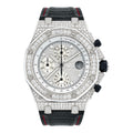 Aurelix Prestige Collection – Silver Iced Moissanite Watch with Black Strap