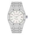 Aurelix Prestige Collection – Silver Fully Iced Moissanite Watch with White Dial