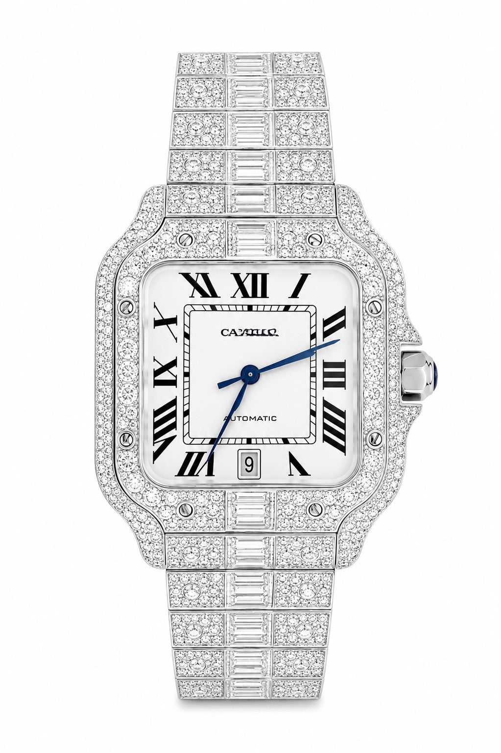 CTR Baguette Fully Iced Moissanite Watch – Silver #6