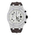 Aurelix Prestige Collection – Silver Iced Moissanite Watch with Brown Strap