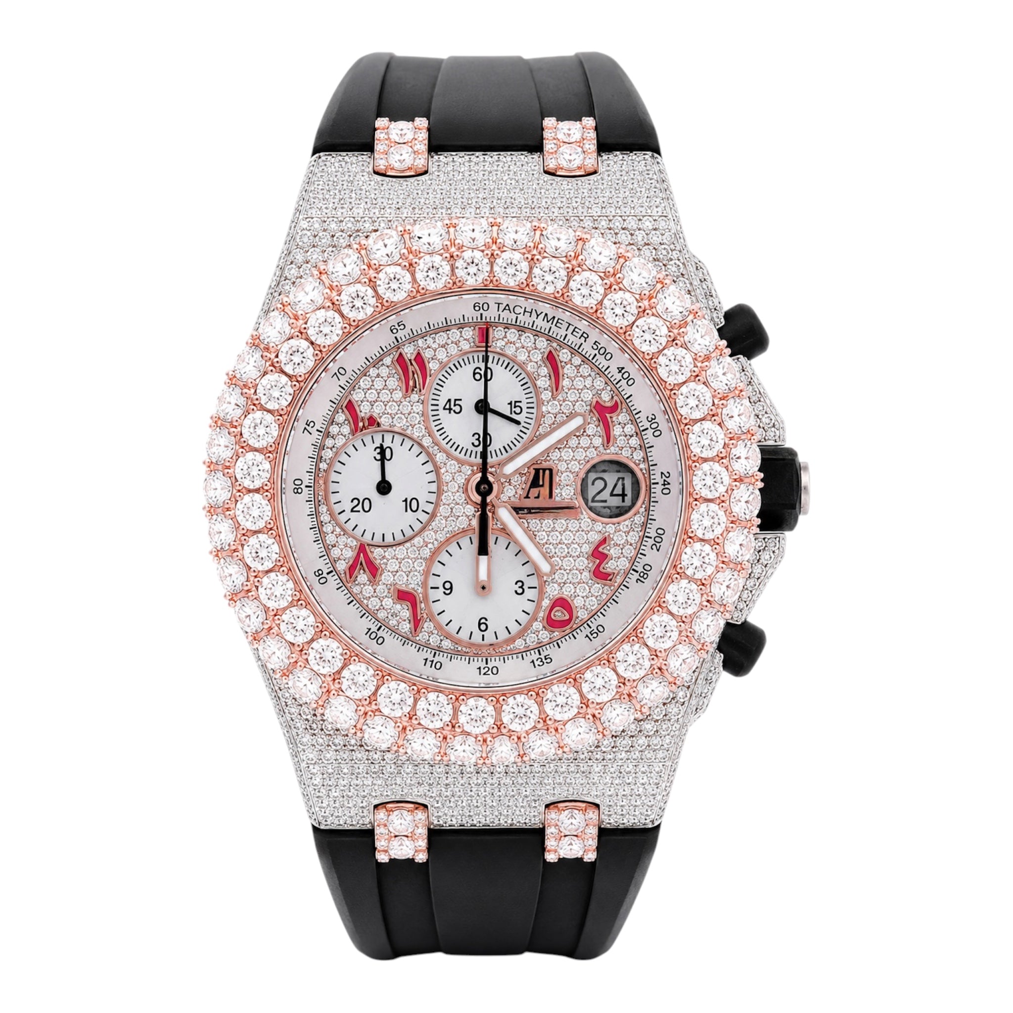AP Collection – Rose Gold & Silver Iced Moissanite Watch #28