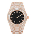 Aurelix Prestige Collection – Rose Gold Fully Iced Moissanite Watch with Black Dial