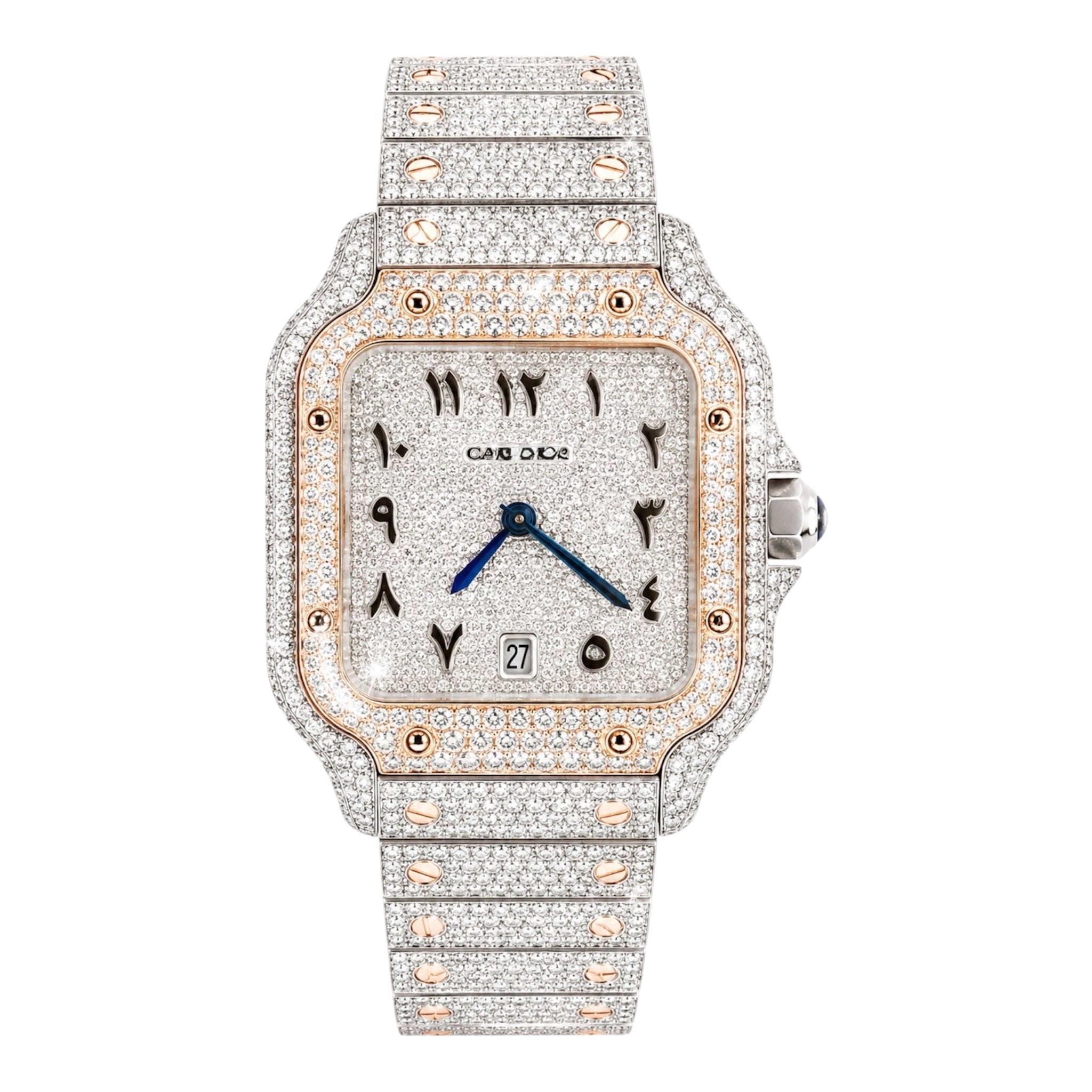 CTR Fully Iced Moissanite Watch – Silver & Rose Gold Arabic Dial #17