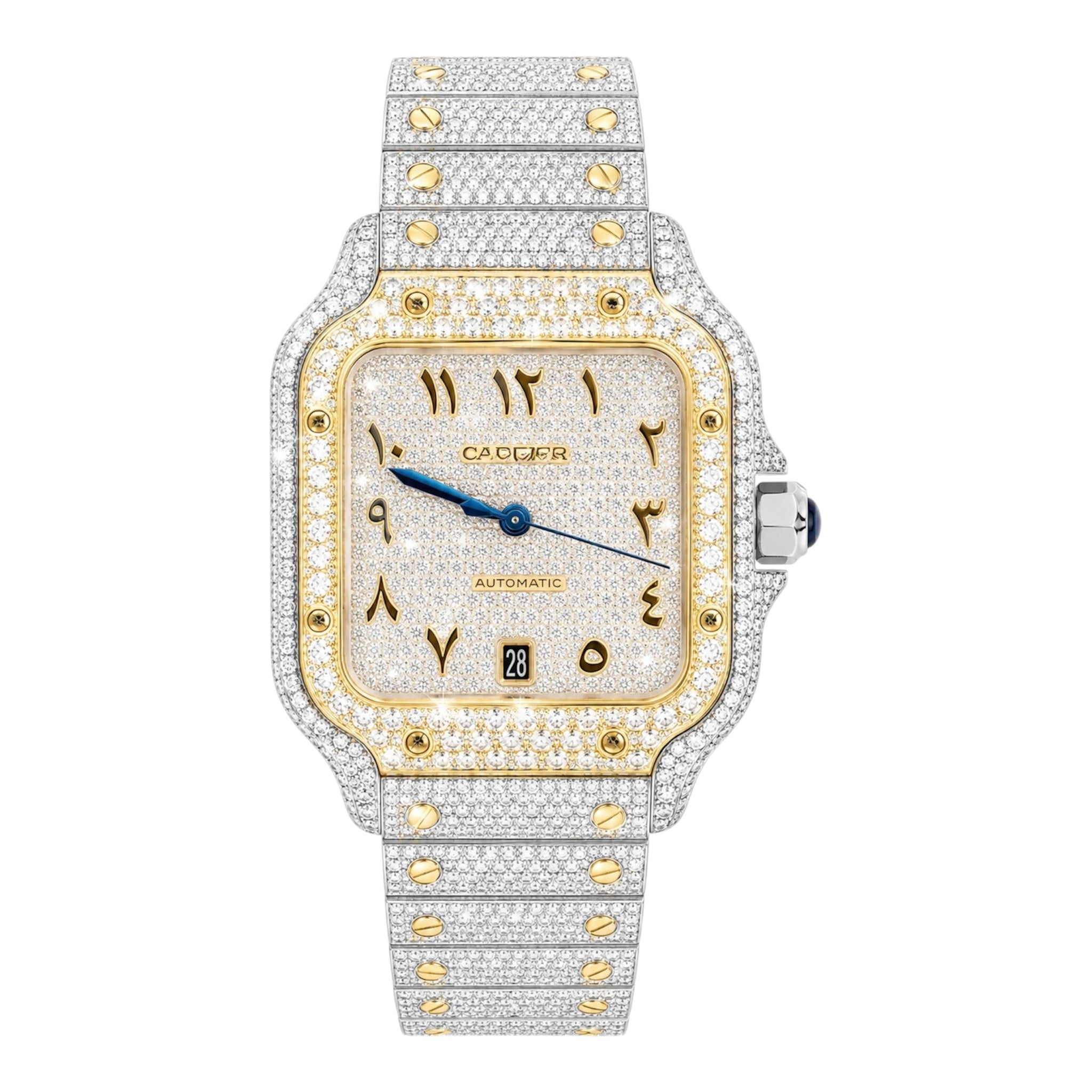 CTR Fully Iced Moissanite Watch – Silver & Gold Arabic Dial #16