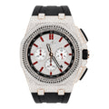 Aurelix Prestige Collection – Silver Iced Moissanite Watch with Red Accents
