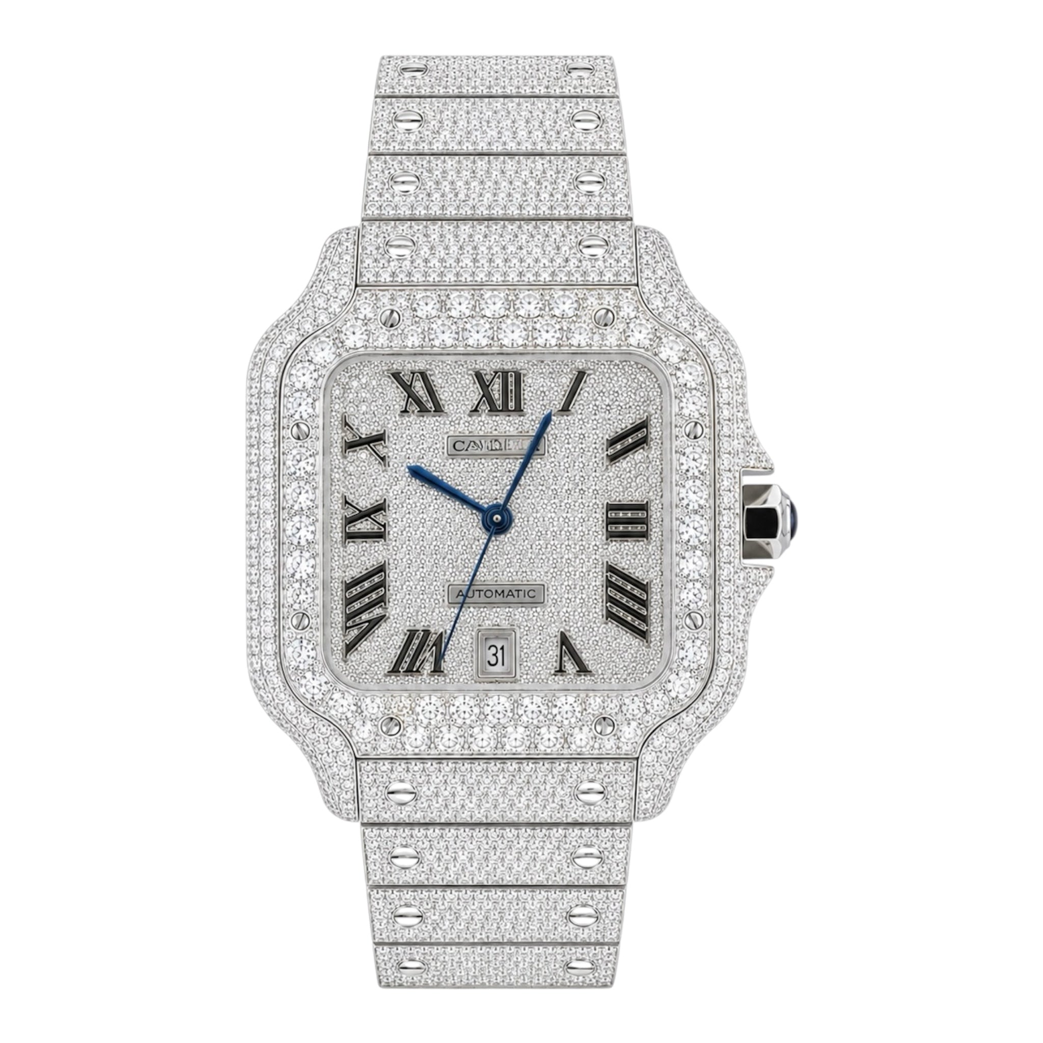 CTR Fully Iced Moissanite Watch – Silver Roman Dial #19