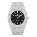 Aurelix Prestige Collection – Silver Fully Iced Moissanite Watch with Black Dial