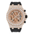 Aurelix Prestige Collection – Rose Gold Iced Moissanite Watch with Black Strap