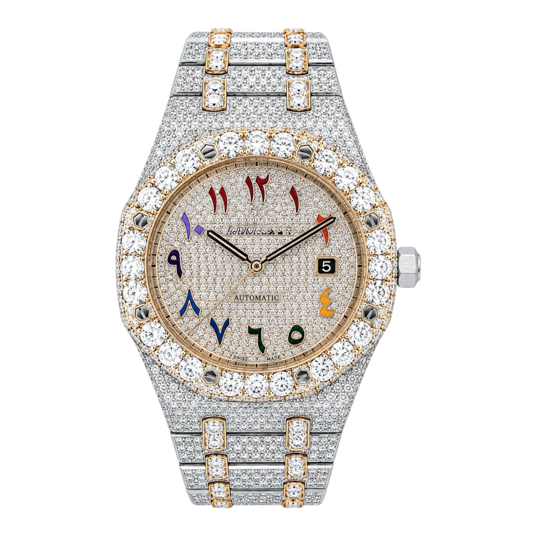 Aurelix Prestige Two-Tone Arabic Dial Moissanite Watch