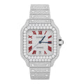 CTR Fully Iced Moissanite Watch – Silver & Red Roman Dial #21