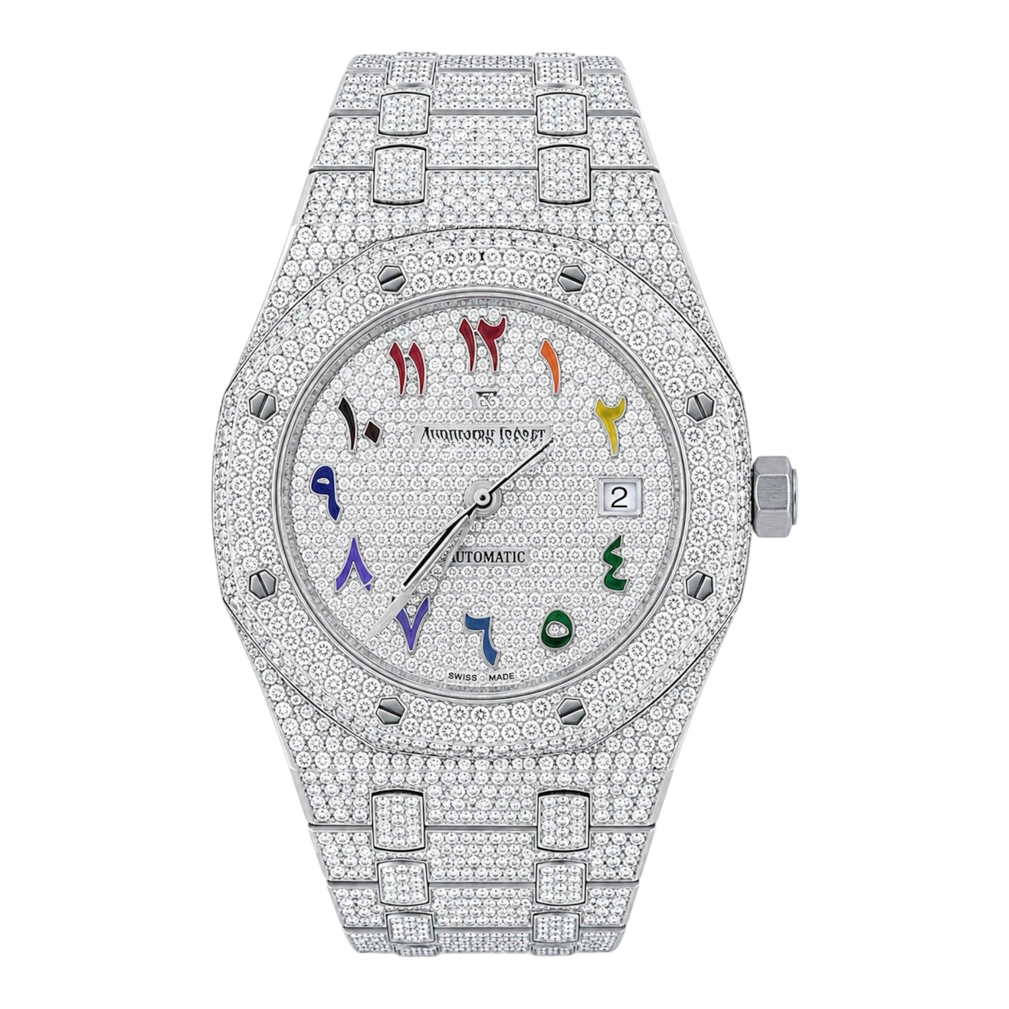 Aurelix Prestige Rainbow Arabic Dial Iced Moissanite Watch