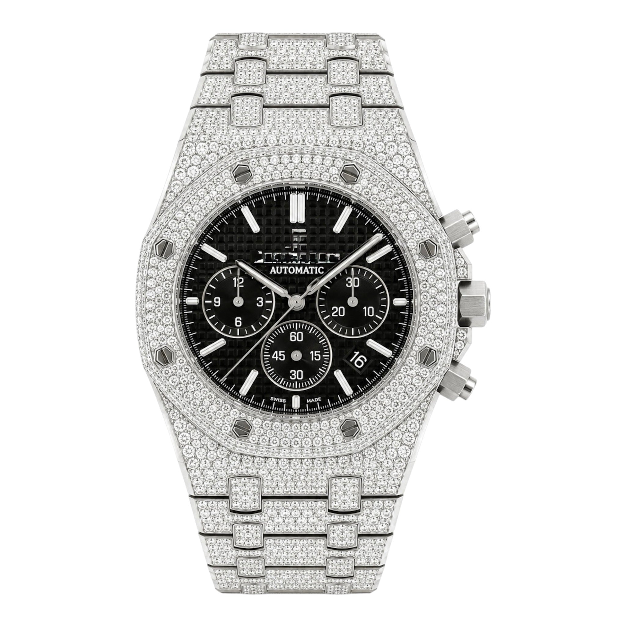 Aurelix Prestige – Full Iced Silver Chronograph Watch