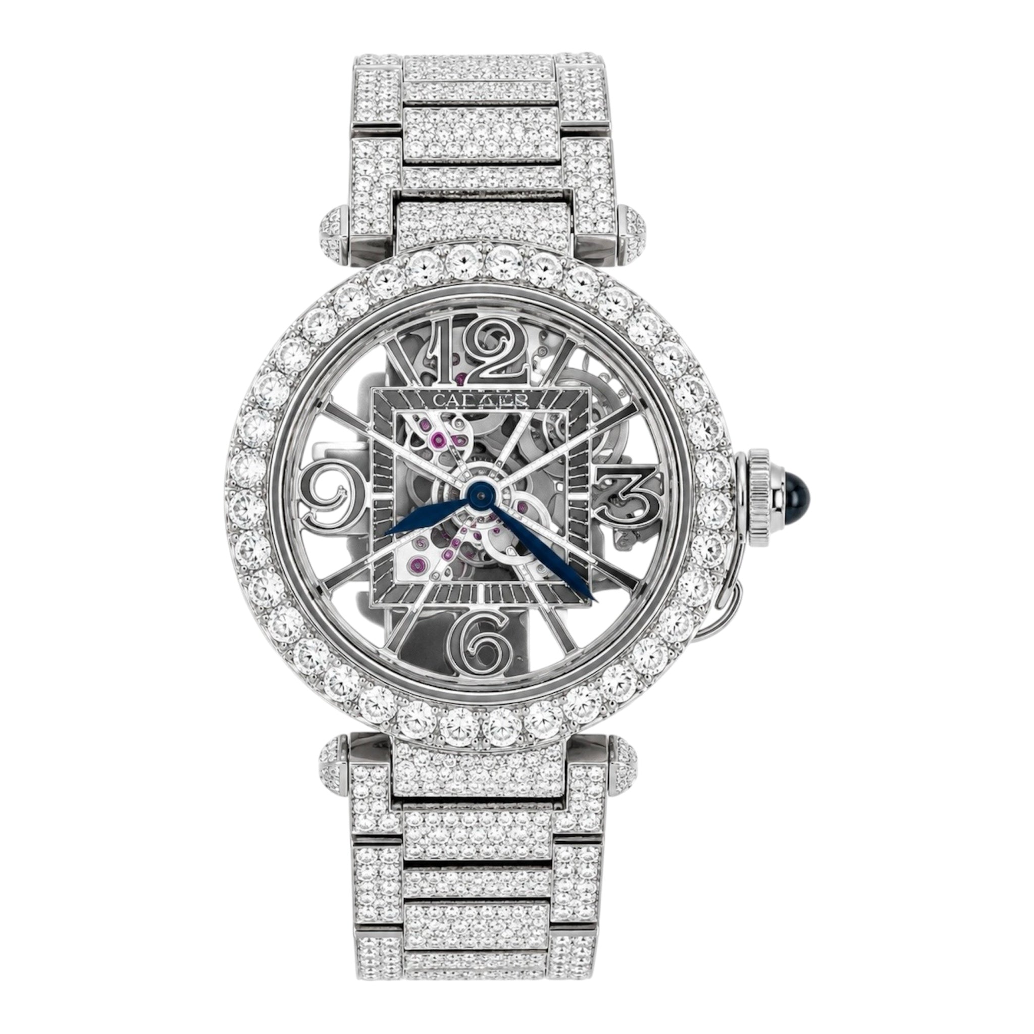 CTR Round Skeleton Fully Iced Moissanite Watch – Silver #14