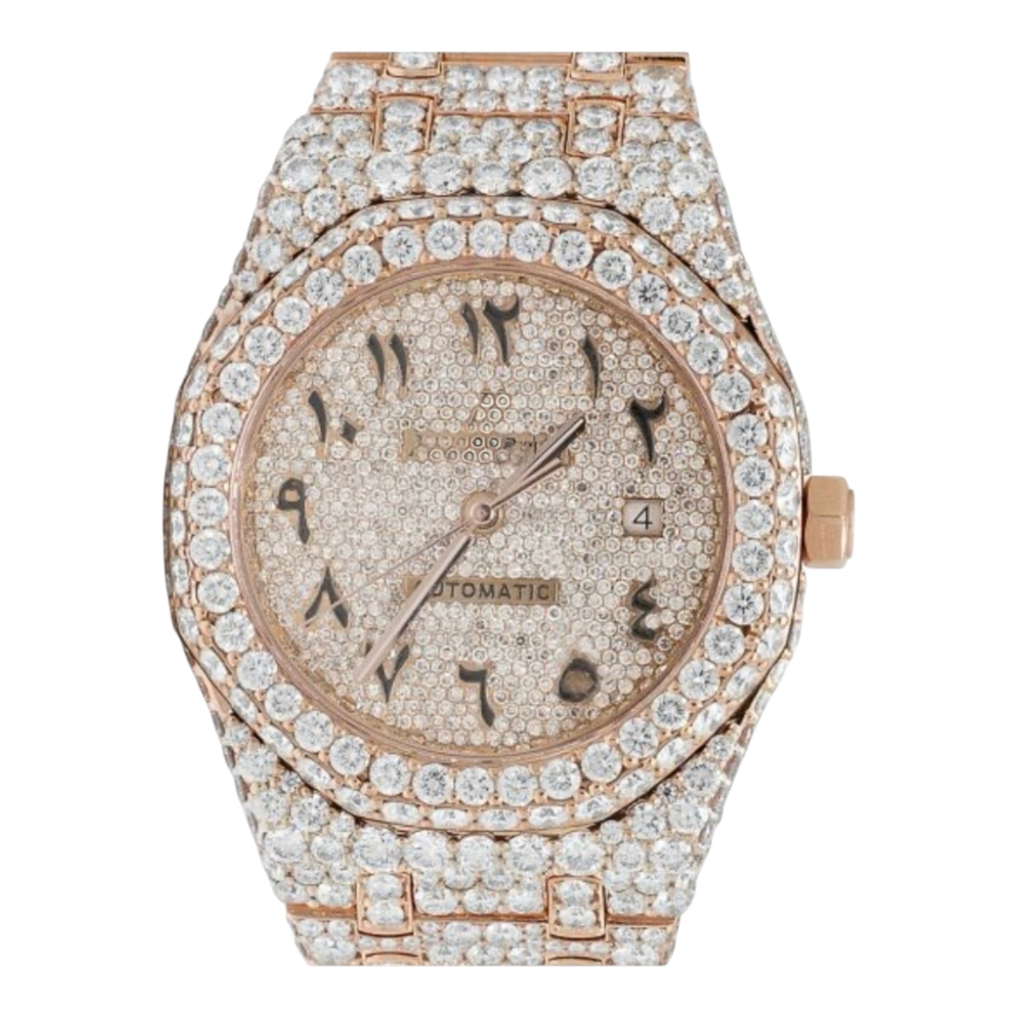 Aurelix Prestige Rose Gold Arabic Dial Moissanite Watch