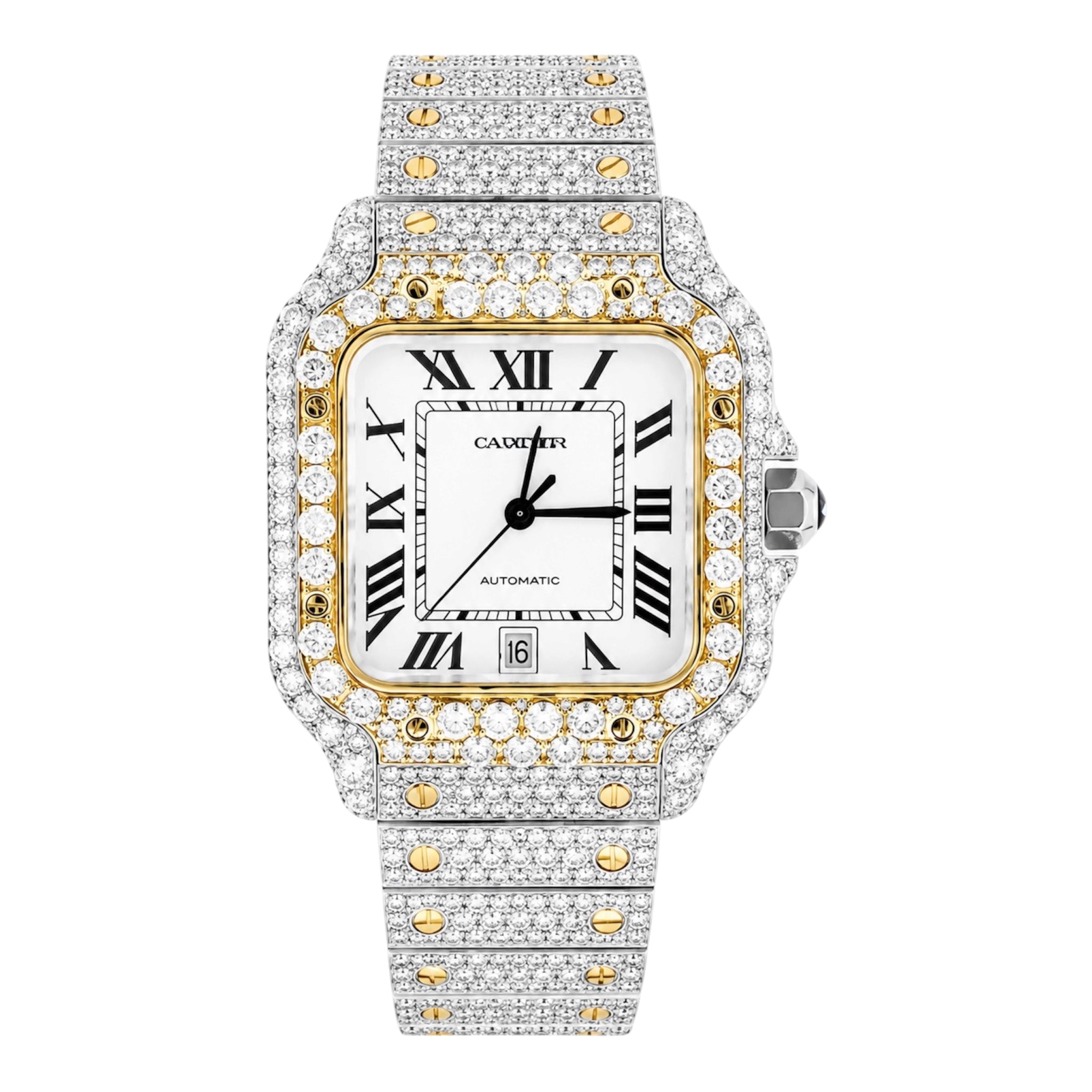 CTR Two-Tone Fully Iced Moissanite Watch – Silver & Gold #3