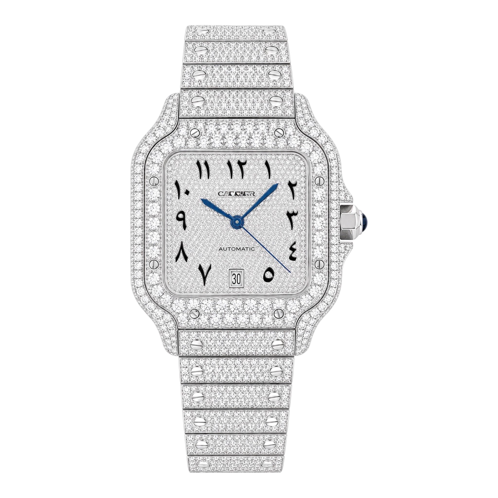 CTR Fully Iced Moissanite Watch – All Silver Arabic Dial #18