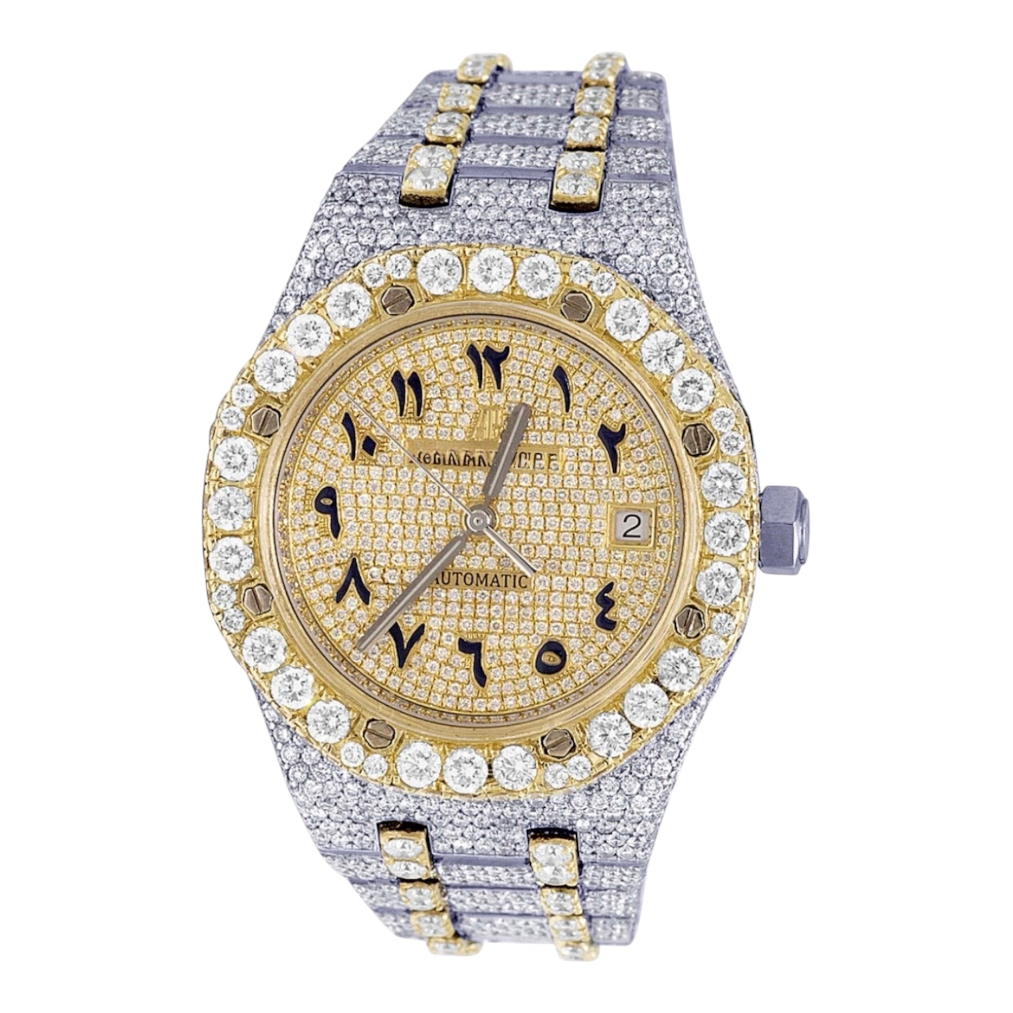 Aurelix Prestige Two-Tone Arabic Dial Moissanite Watch