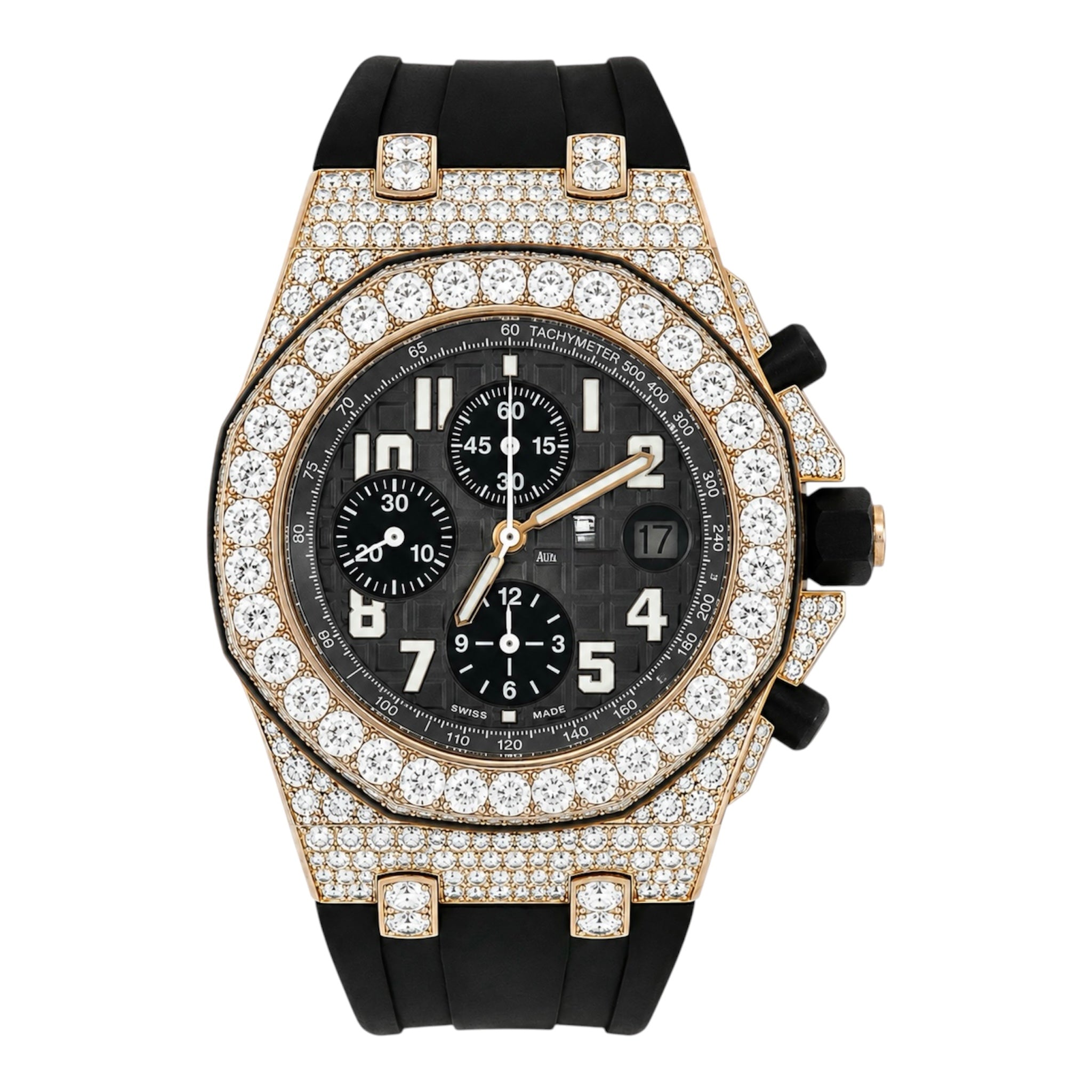 Aurelix Prestige Collection – Gold & Black Iced Moissanite Watch