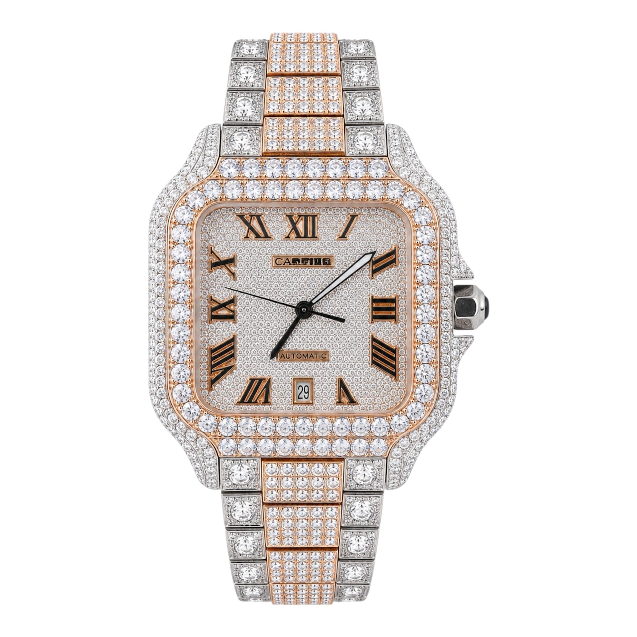 CTR Fully Iced Moissanite Watch – Rose Gold & Silver Two-Tone #25