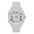 CTR Fully Iced Moissanite Watch – Silver & Blue Roman Dial #22